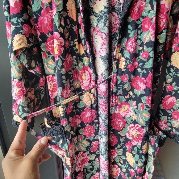 Vintage Robe Floral Print Victoria's Secret Cotton Belt P/S Long Wrap Pockets - Picture 10 of 16